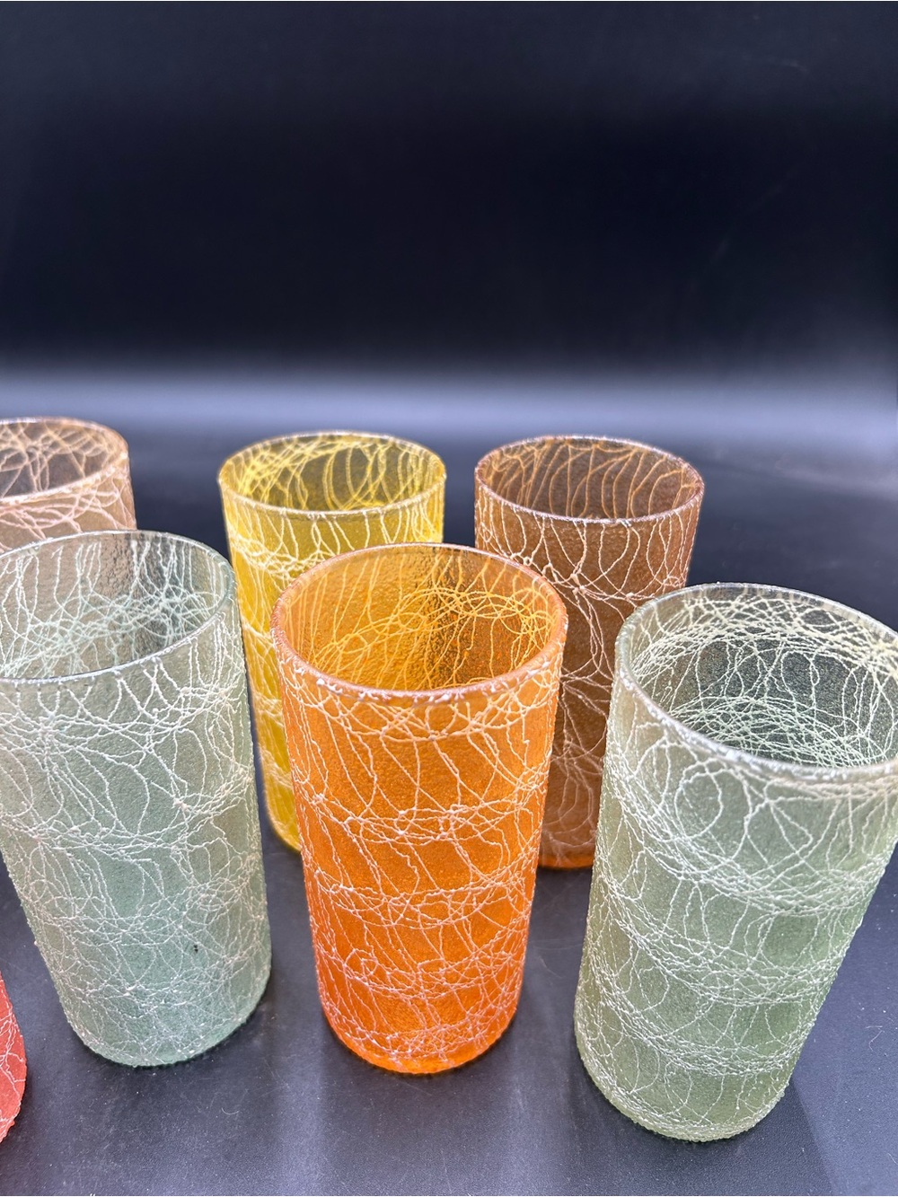 MCM spaghetti string Colorful Crackle Glass Tumbler Set - Assorted Shades set 8 - Picture 5 of 7